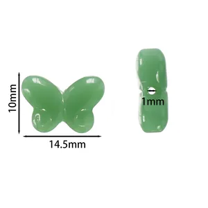 Detailed size specifications of green glass butterfly beads with 1mm hole for DIY jewelry