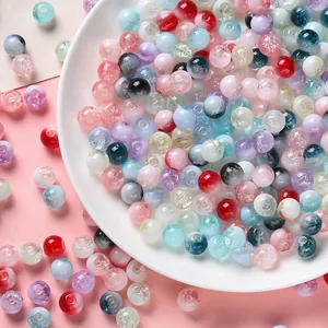 Vibrant mixed crackle glass loose beads for DIY jewelry and crafts jewelry making.