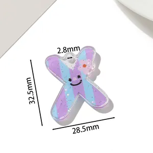 Bunter gestreifter Acryl-Buchstabe X Anhänger mit Smiley für DIY-Schmuck Schlüsselanhänger