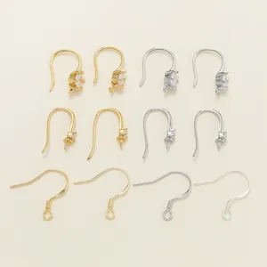 Assorted 18k gold and s925 silver plated earring hooks with zircon for DIY jewelry making