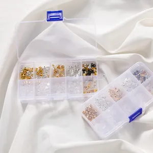 10-compartment earring back set with various metal and silicone stoppers in storage box