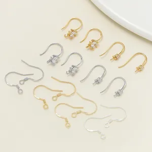 18K Gold Plated Rhinestone Inlaid Earring Hooks With S925 Sterling Silver Posts For DIY Handmade Jewelry Making Findings Accessories