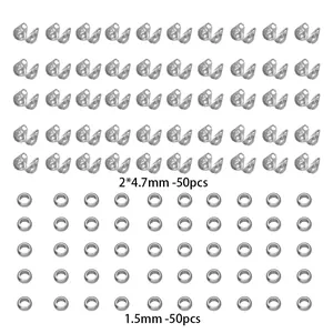 50 Pairs Stainless Steel Crimp Covers and 1.5mm Beads for DIY Jewelry Making Kit
