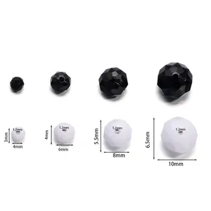 Détail des dimensions des perles acryliques à facettes noires et blanches pour DIY
