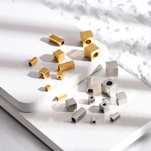 DIY Jewelry Findings Stainless Steel Cubic Spacer Beads Geometric Square Metal Spacer For Bracelet Necklace Making Accessory