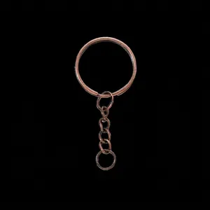 Nahaufnahme eines bronzefarbenen Metall-Schlüsselrings mit einer kurzen Kette und Verbinder.