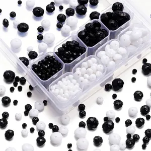Perles Plates en Acrylique Facetté Noir Blanc Couleur Unie Trou Droit Perles en Vrac pour Enfants DIY Fabrication de Bijoux Bracelet Collier