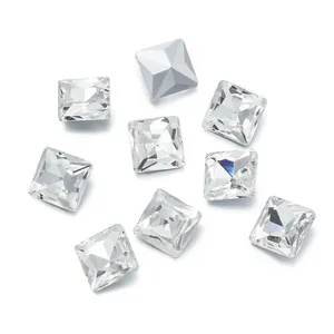 Clear square pointed-back glass rhinestones for DIY nail art and apparel accessories