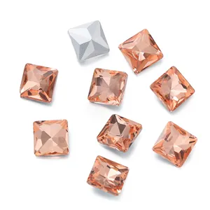Peach champagne square faceted glass pointed-back rhinestones for DIY craft and nail art