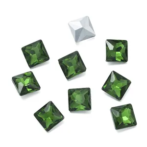 High quality square pointed back dark green glass crystal rhinestones for DIY accessories