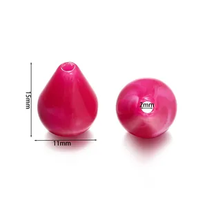 Vue détaillée de perles gouttes en acrylique marbré rose 15x11mm, trou 2mm