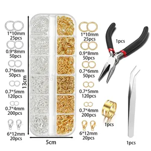 Komplettes DIY-Schmuckzubehör-Set mit Biegeringen, Karabinern und Handwerkzeugen.
