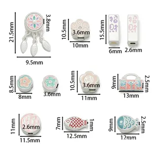 Antique silver alloy DIY charm beads with colorful enamel motifs and size measurements
