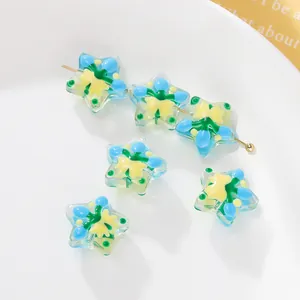 Cuentas de vidrio lampwork pintadas a mano en forma de estrella para joyería DIY