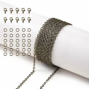 Σετ DIY κοσμημάτων αντίκες μπρούτζου με αλυσίδα O-link κουμπώματα καβούρι και κρίκους (90)