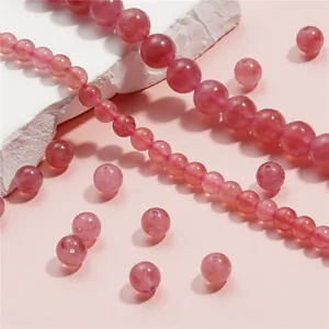 Natürliche Erdbeerquarz Runde Lose Perlen Grade Rosa Kristall Perlen Für DIY Schmuck Herstellung Armband Halskette Zubehör