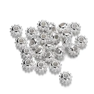 Polished silver gear-shaped CCB spacer beads for DIY jewelry making with center hole