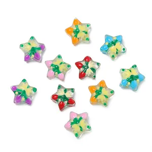 Cuentas de vidrio pintadas a mano con forma de estrella para joyas de Navidad DIY y pulseras