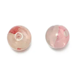 10mm translucent glass floral beads with pink patterns for handmade DIY jewelry crafting