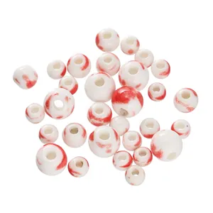 Mixed 6-12mm white ceramic beads with red splash pattern for DIY jewelry making
