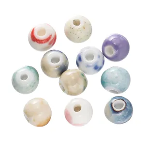 Handmade Ceramic Round Beads Splatter Pattern Loose Beads For DIY Jewelry Making Accessories Chinese Vintage Porcelain Beads