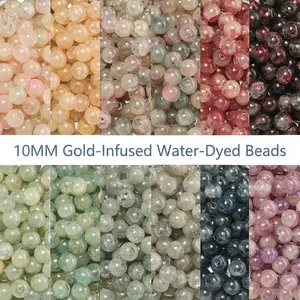 Gilded Lampwork Floral Loose Beads Round Protein Glass Beads For Bracelet Phone Chain DIY Jewelry Making Material Accessories