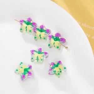 Cuentas de estrella de vidrio pintadas a mano para creación de joyas DIY y accesorios