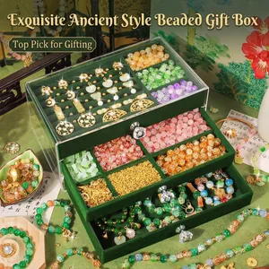 Kit de Bijoux de Bracelet DIY Style Ancien pour Filles Collection Artisanale de Perles en Verre avec Pendentifs en Alliage et Boîte de Rangement Cadeau d'Anniversaire