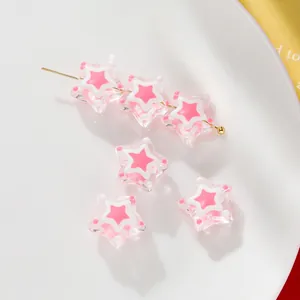 Cuentas de vidrio en forma de estrella pintadas a mano con patrones rosa y blanco para DIY