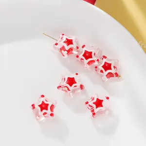Cuentas de vidrio en forma de estrella roja y blanca para joyas de Navidad