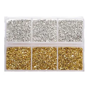 Set da 6 scomparti di pietre metalliche tritate oro e argento per artigianato fai da te