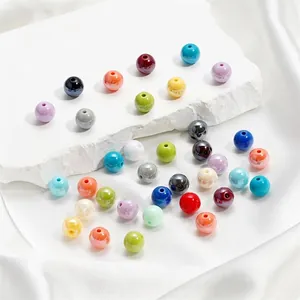 10 Perles Rondes en Acrylique Plaquées Couleur Unie DIY Bracelet Collier pour Enfants Accessoires de Création de Bijoux Fournitures d'Artisanat