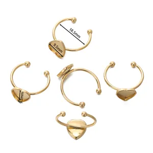 Golden stainless steel heart-shaped DIY ring base component with 18.5mm diameter