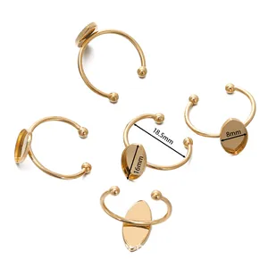 Adjustable gold stainless steel marquise DIY ring base finding with size markings
