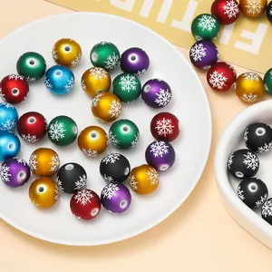 16mm Acryl Sneeuwvlok Gematteerde Kralen Multicolor Mat Rond Losse Kralen Voor Kerstmis DIY Sieraden Maken Hobby Accessoires