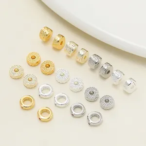 18K Real Gold Plated Copper Rhinestone Spacer Beads Retro Pitted Texture Metal Beads For DIY Necklace Bracelet Jewelry Making Findings
