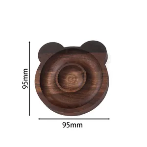 Detailed top view of a bear-shaped walnut wood bead and jewelry tray, 95mm size