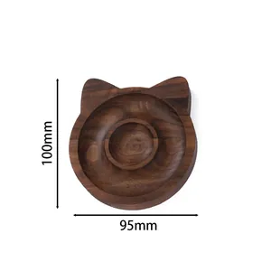 Walnut wood cat-shaped beading tray organizer with 95mm by 100mm dimensions clearly shown.