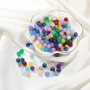 Cuentas redondas de cristal de colores tipo gelatina en plato para joyería DIY