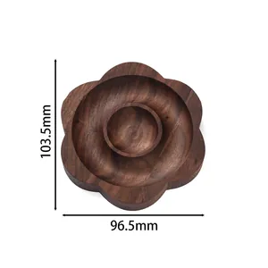 Flower-shaped walnut wood bead tray showing precise dimensions of 103.5mm and 96.5mm