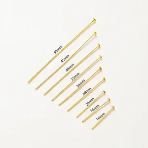 Detailansicht vergoldeter T-Stifte in Längen von 16mm bis 50mm für DIY-Schmuckherstellung