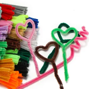Colorful thickened pipe cleaners shaped into hearts for DIY kids' craft projects