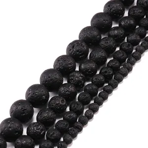 Premium natural black lava rock beads in various sizes for DIY jewelry bracelets