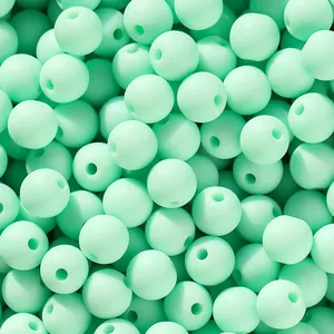 Premium mint green matte acrylic frosted candy round beads for DIY jewelry craft