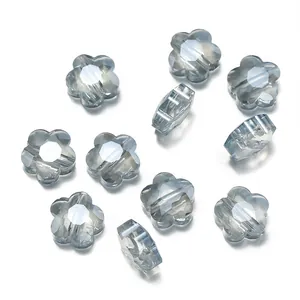 Cuentas de flores en cristal de vidrio facetado azul grisáceo para fabricación de joyas DIY.