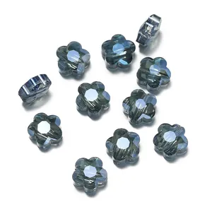 Cuentas de flores de cristal de vidrio gris azul facetado para joyería DIY