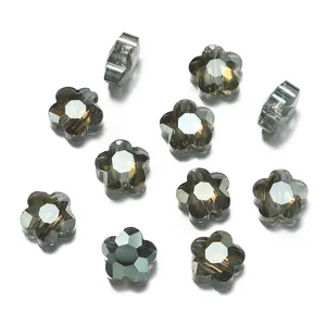 Elegantes cuentas de flores de cristal de vidrio facetado gris humo para joyería artesanal DIY