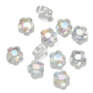 Cuentas de flores de cristal de vidrio facetado iridiscente para hacer joyas DIY