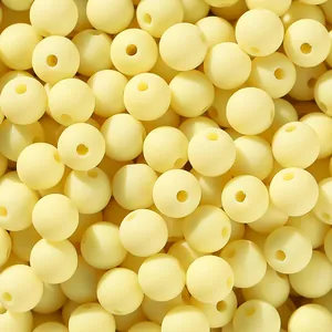 Soft yellow 8mm matte acrylic round beads with straight hole for DIY jewelry making