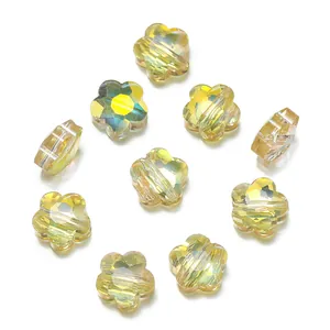 Cuentas de flores de cristal facetado amarillo con agujeros para hacer joyería DIY